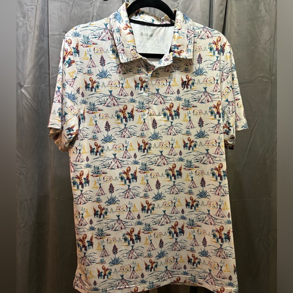 Hooey “The Weekender” Polo Shirt Mens M Golf - Native American Teepee Print